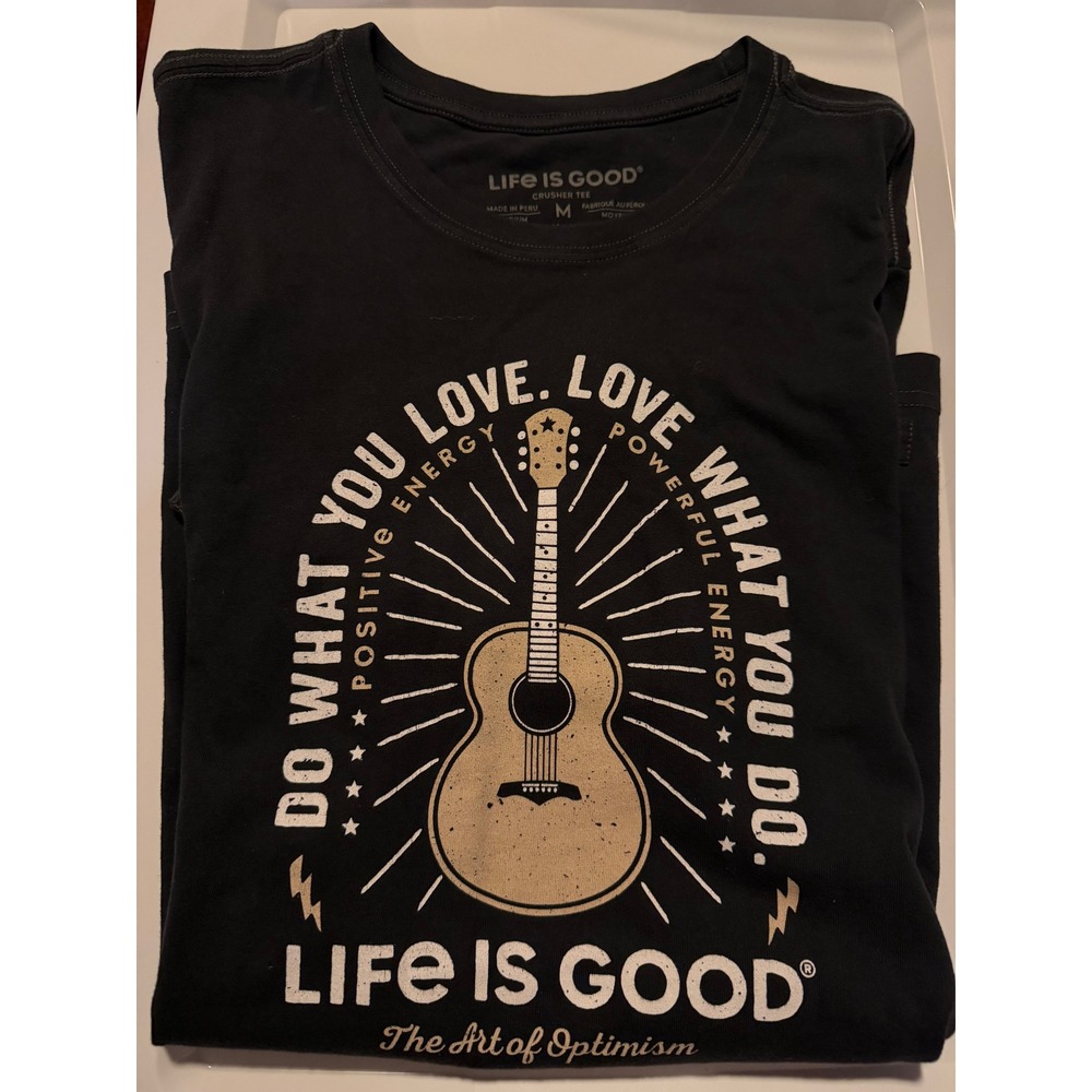 Life is Good Mens Crusher Tee Black Guitar Do What You Love Graphic T-Shirt M